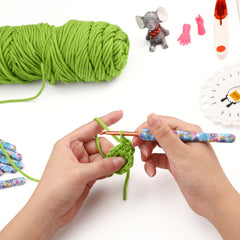 8pcs Aluminum Crochet Hooks Set Bule Floral Ergonomic Handle Comfort Grip