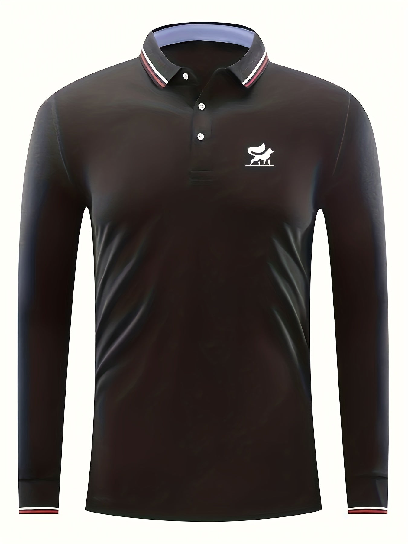 Dog Print Men's Casual Button Up Long Sleeve Lightweight Polo Shirt