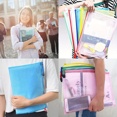 12pcs Zipper Mesh Bag Plastic File Bag School Office Supplies