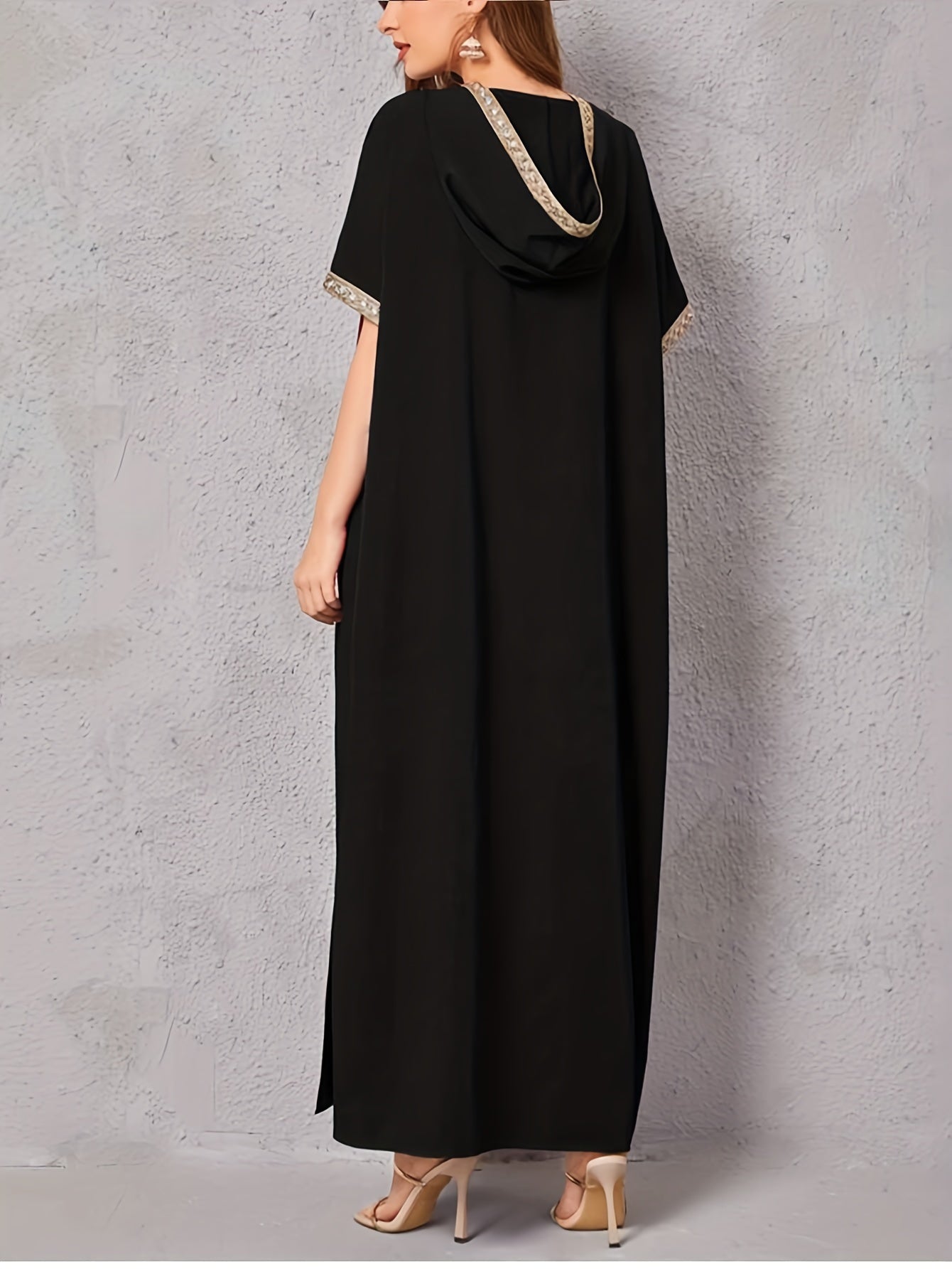 Contrast Guipure Lace Fringed Kaftan Dress
