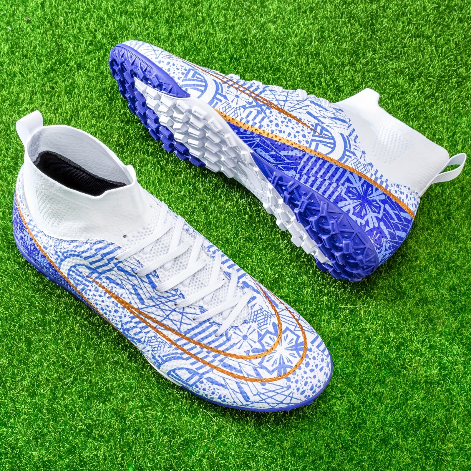 Boy's High Top Turf Football Boots Anti-skid Lace Up TF Soccer Cleats