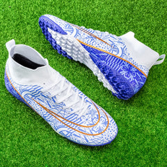 Boy's High Top Turf Football Boots Anti-skid Lace Up TF Soccer Cleats