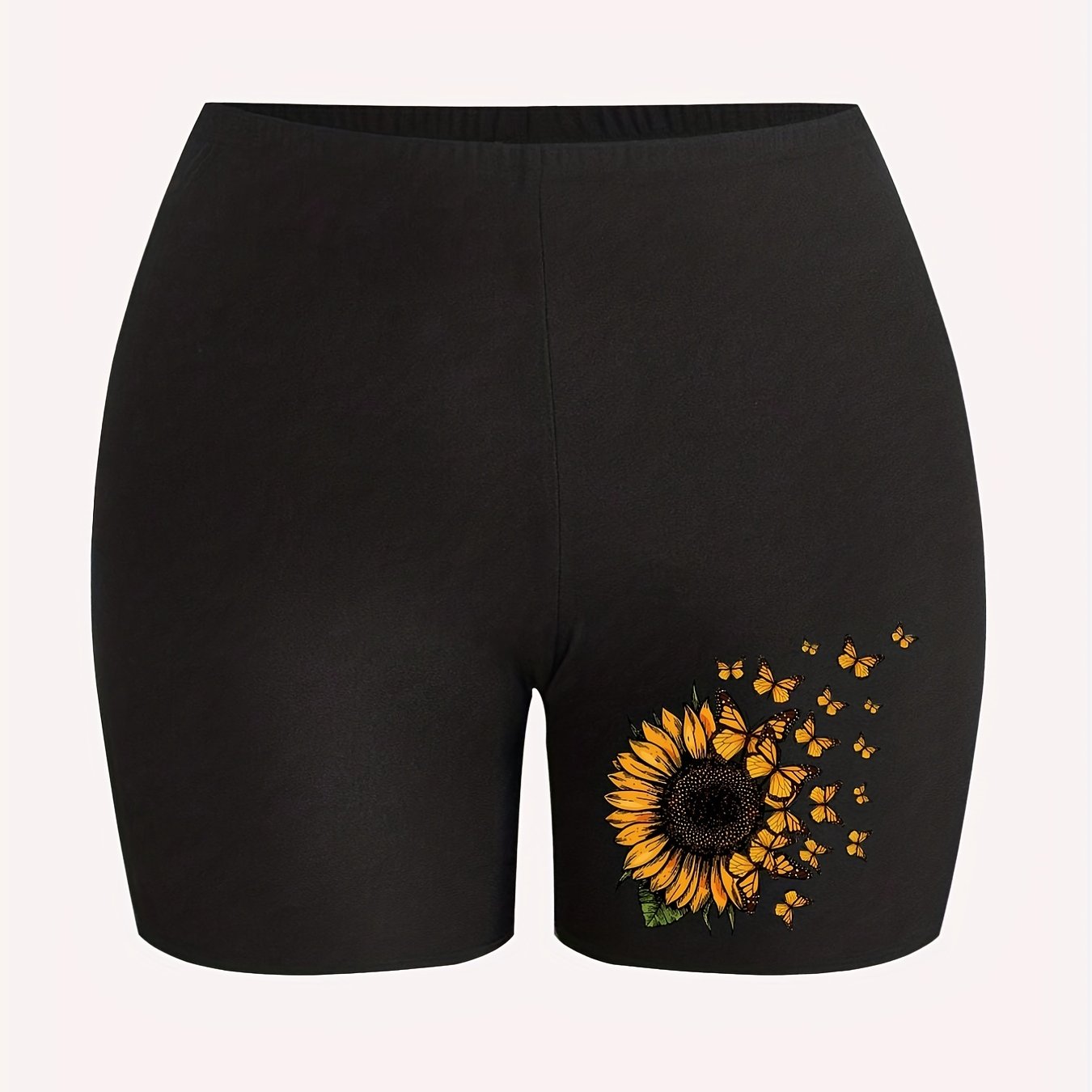 Butterfly & Sunflower Print Biker Shorts