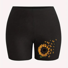 Butterfly & Sunflower Print Biker Shorts