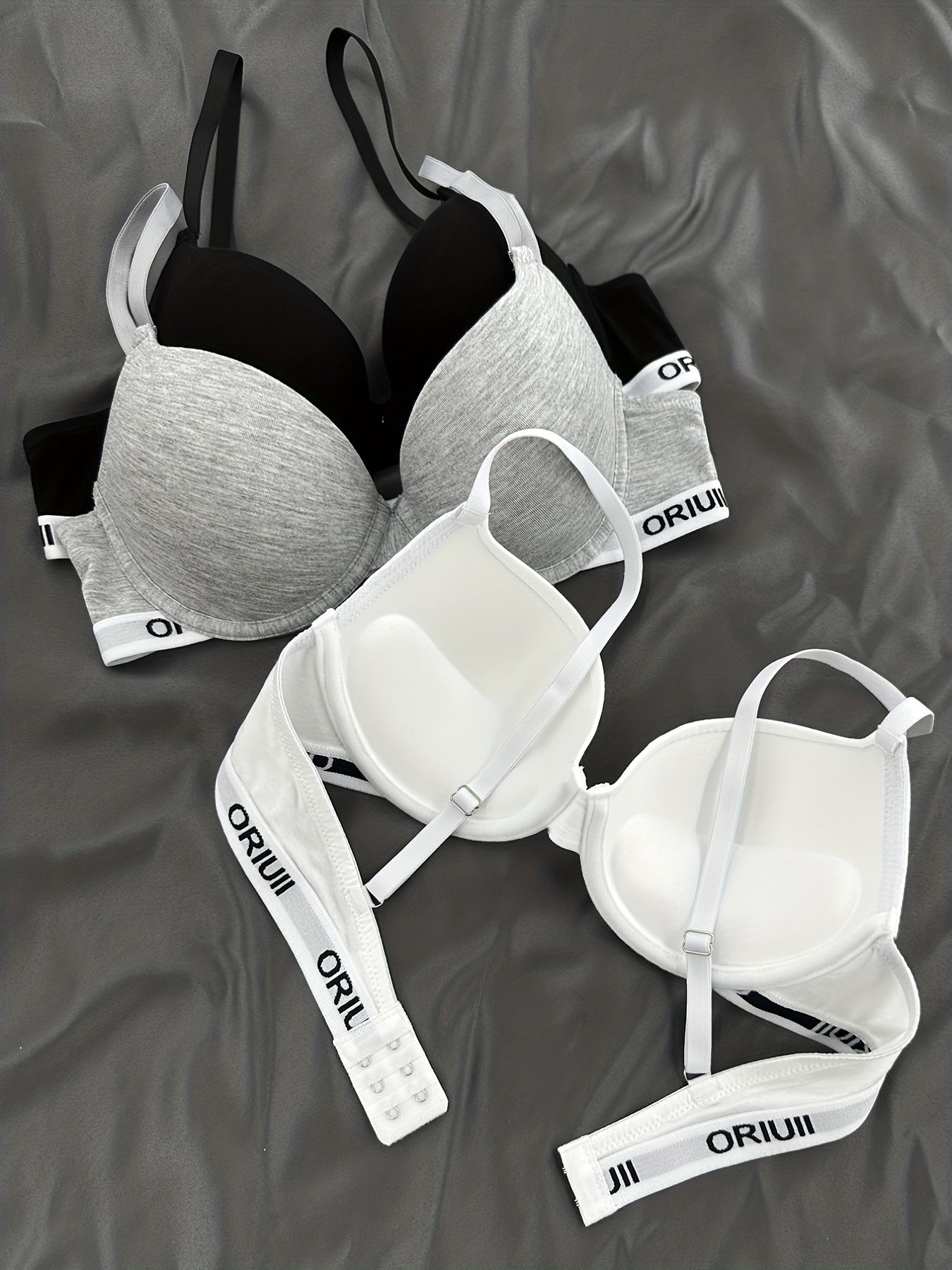 3pcs Letter Print Push Up Bras Women's Intimates