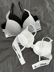 3pcs Letter Print Push Up Bras Women's Intimates