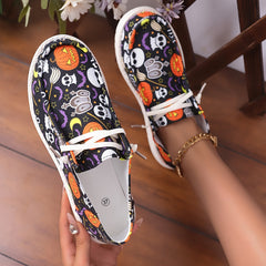 Women's Pumpkin & Ghost Pattern Shoes Slip On Low Round Toe Non slip Canvas Shoe
