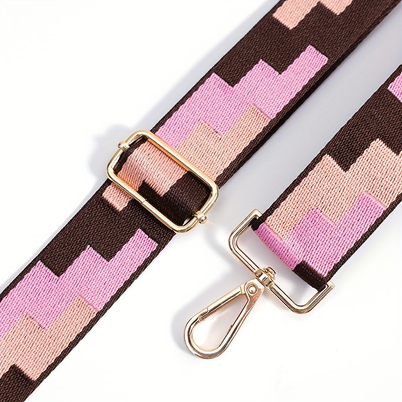Colorblock Bag Strap Geometric Pattern Adjustable Travel Accessories