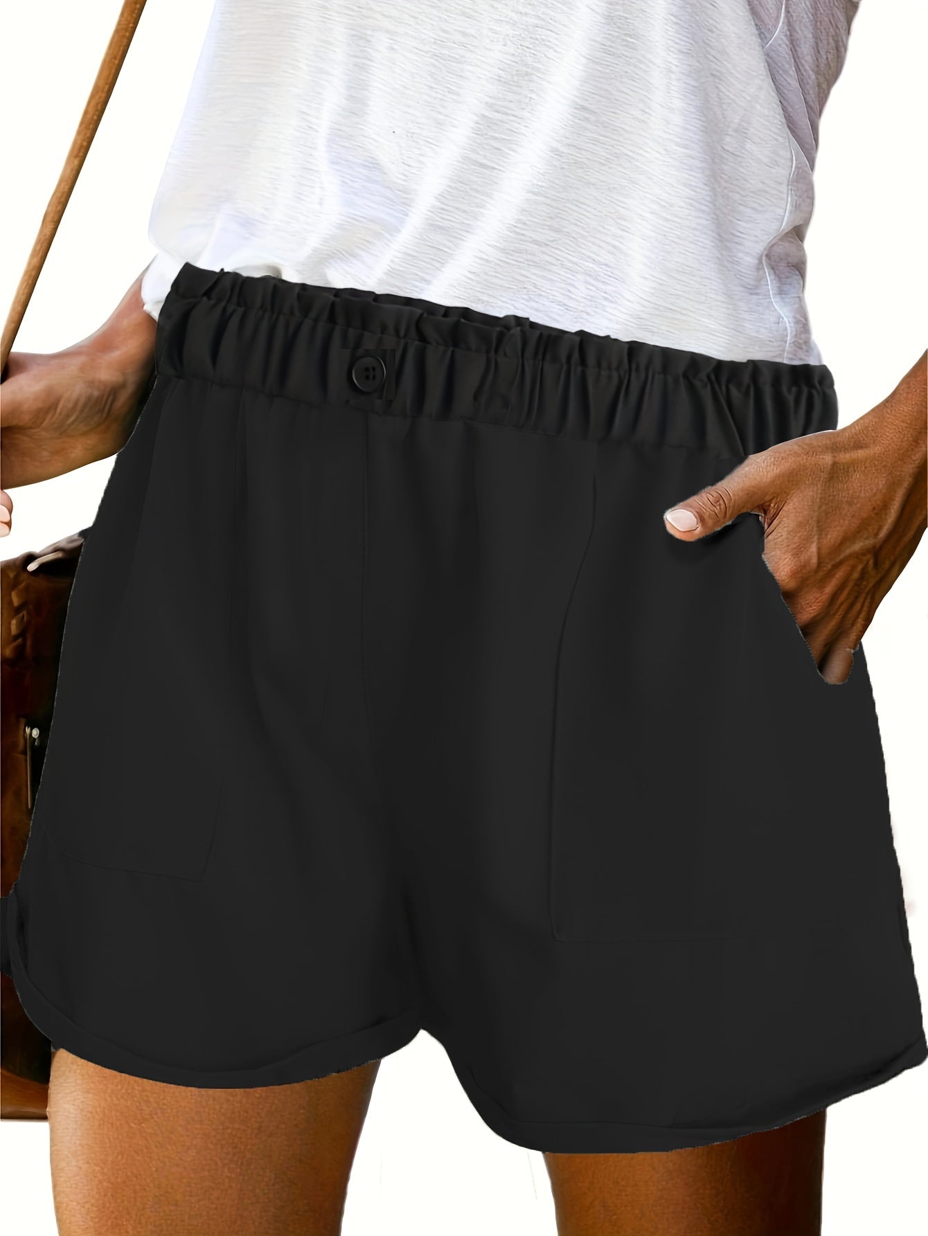 Solid Elastic Waist Shorts Casual Summer Versatile Women's Clothing