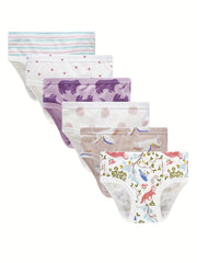 6pcs Girls Triangle Panties Cartoon Fruits Animals Print Elastic Waist Underwear