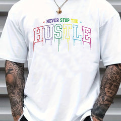 Men's Hustle Print Graphic Crew Neck T-shirt for Summer