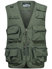 Cargo Vest Men's Casual Outwear V Neck Zip Up Vest Spring Summer