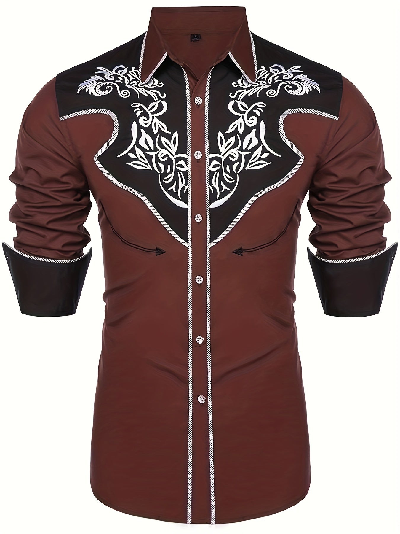 Embroidered Pattern Men's Shirt Top Turn Down Collar