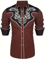Embroidered Pattern Men's Shirt Top Turn Down Collar