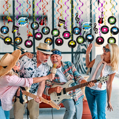 Rock & Roll Hanging Swirls & Record Cutouts for Music Party Decorations