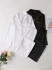 Striped Satin Lounge Set Long Sleeve Top & Pants Women's Loungewear