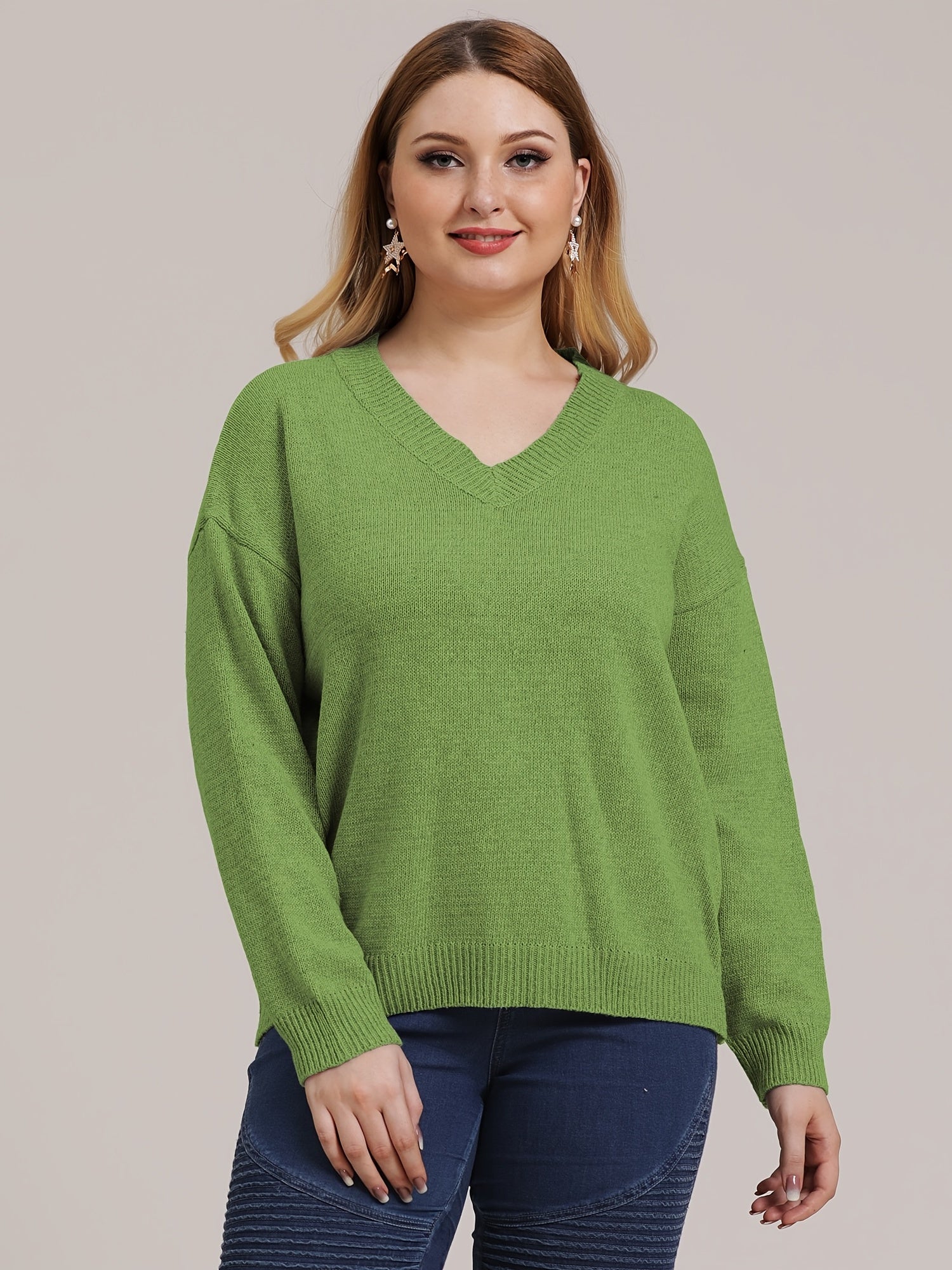 V Neck Knitwear Women's Long Sleeve Sweater