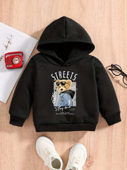 Bear Print Baby Boys Hooded Sweatshirt for Spring Fall