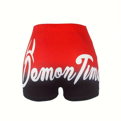 Women's Plus Art Letter Print Ombre Elastic High Rise Medium Stretch Shorts