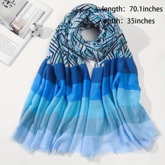 Casual Thin Scarf Frayed Edge Shawl Block Strip Print Sunscreen Head Wrap