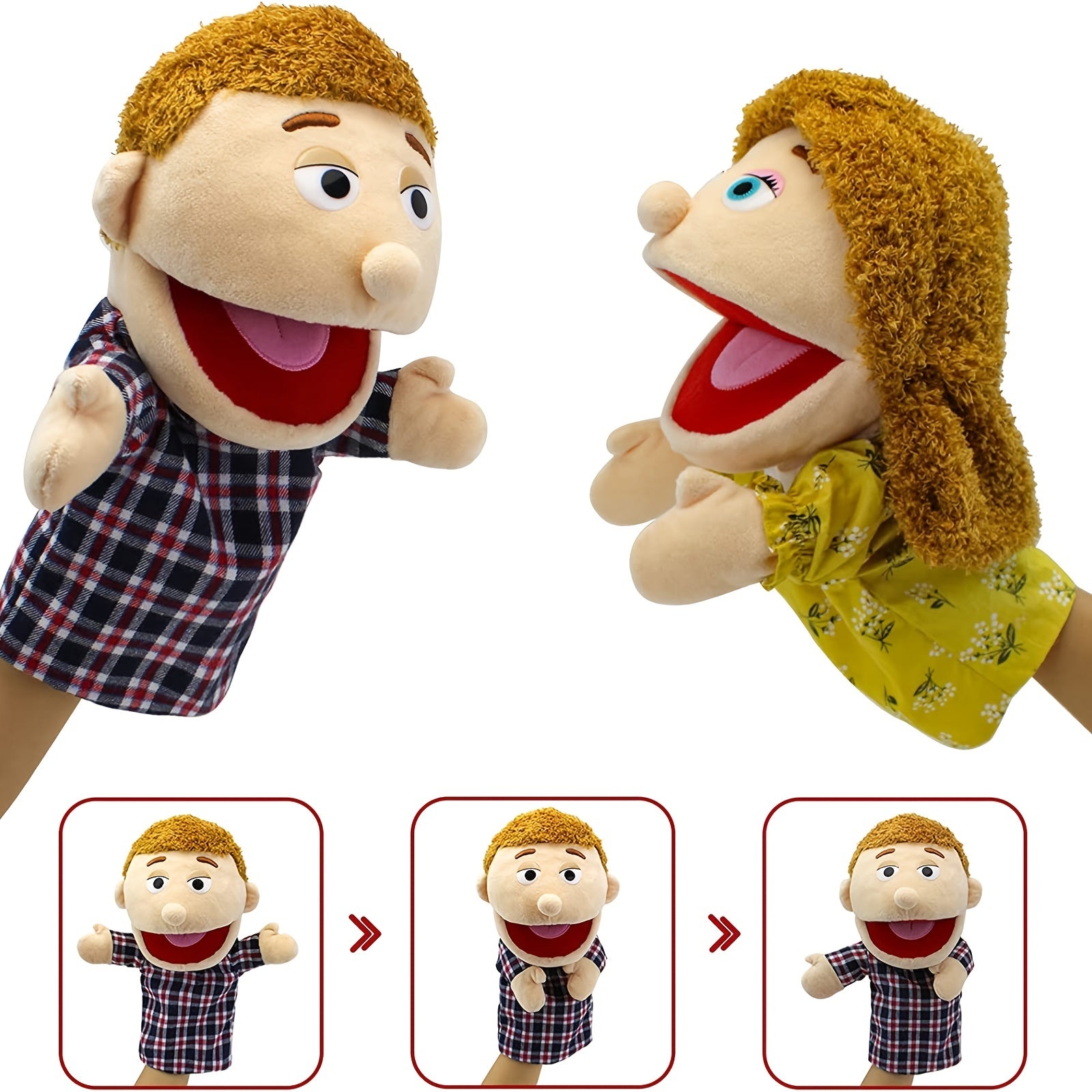 DDEMSMOE Family Hand Puppets - Ethnic Plush Soft Puppets for Kids Role Play