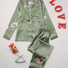 Floral Print Pajama Set Long Sleeve Blouse Top