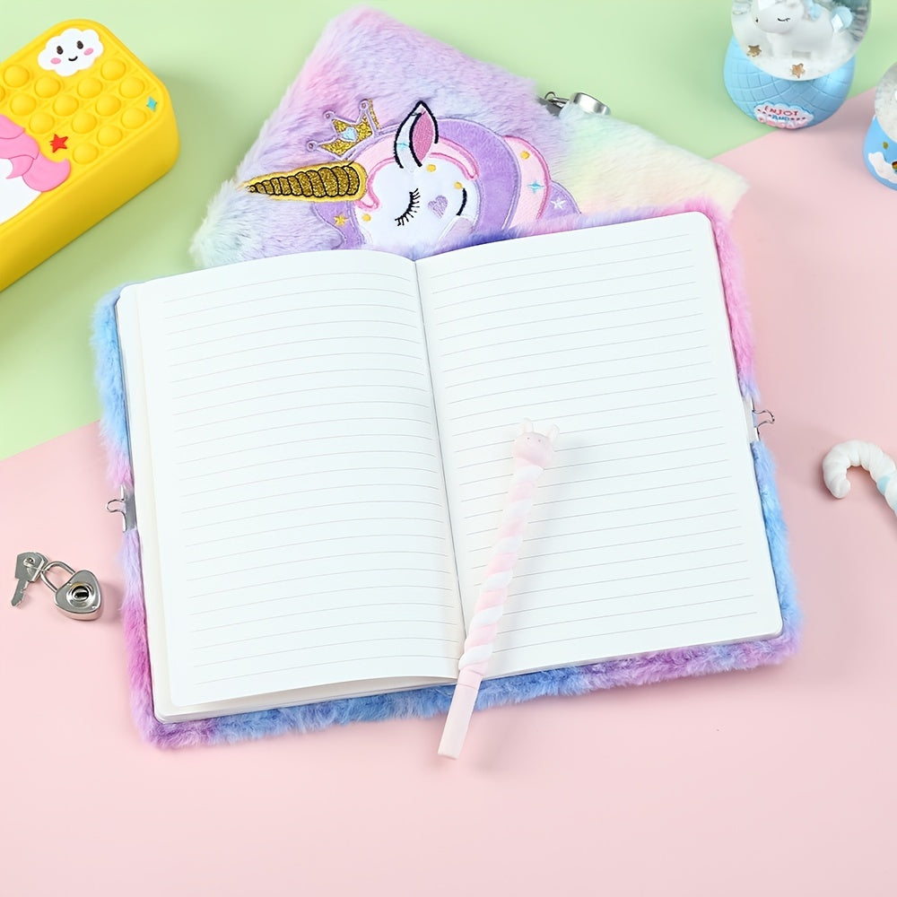Unicorn Plush Diary Magical Journal Notebook Lock