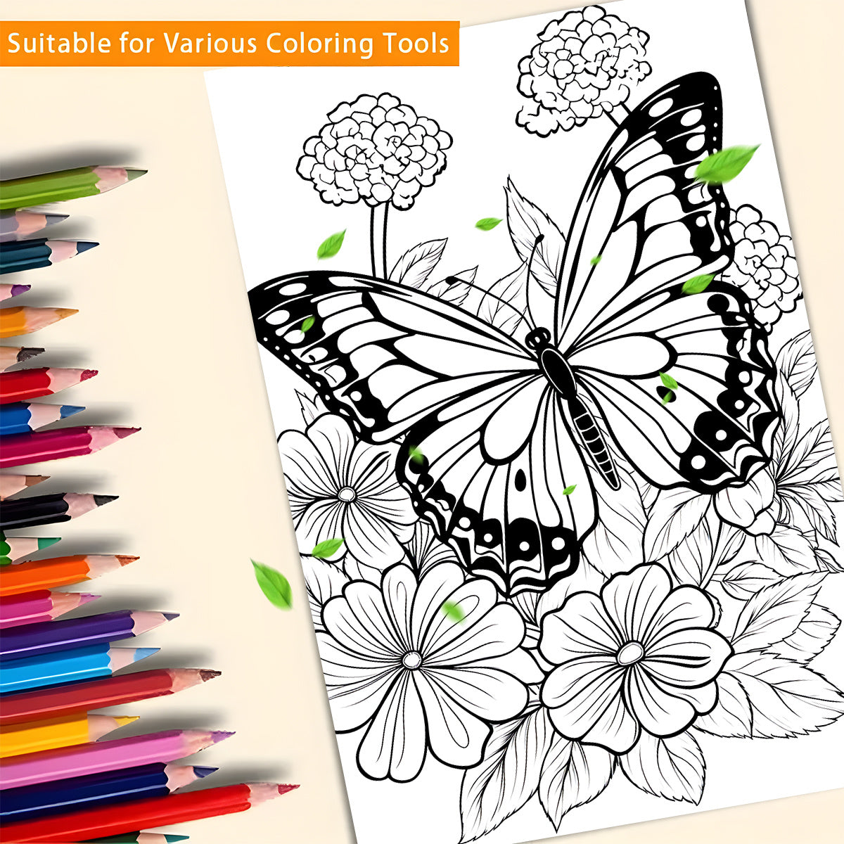 Butterflies & Flowers Coloring Book - Watercolor Paper Designs