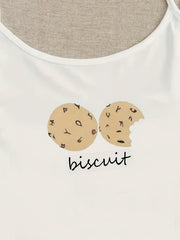 Cookies Print Pajama Set Crew Neck Cami Top & Elastic Waistband