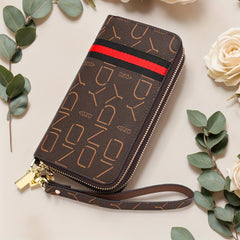 Vintage Style Women's Double Zipper Long Wallet with Detachable Wrist Strap