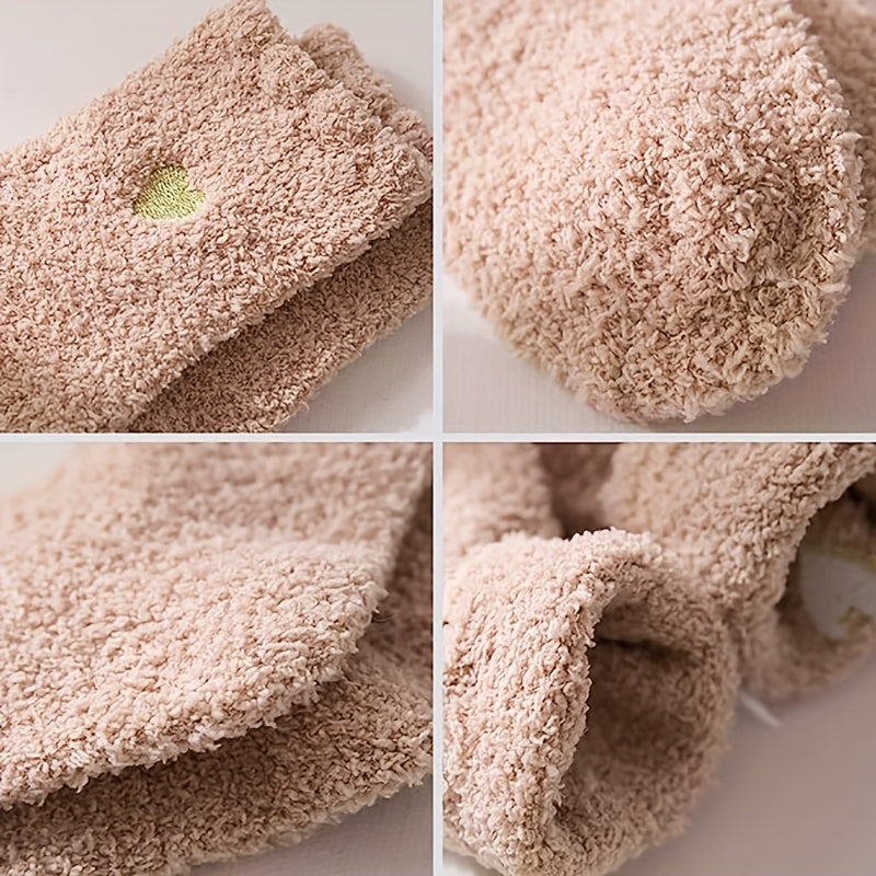 4 Pairs Heart Print Socks Warm Fuzzy Women's Stockings