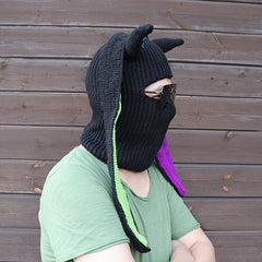 Rabbit Ears Horn Balaclava Knitted Hat for Winter