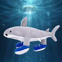 Cute Shark Plush Toy with Sneakers Soft Stuffed Animal Underwater Scene
