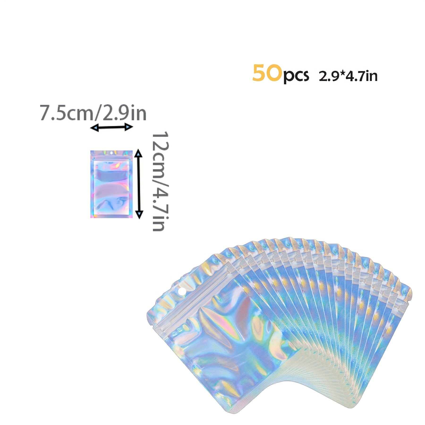 Resealable Metallic Foil Laser Packaging Bags - 50pcs/100pcs