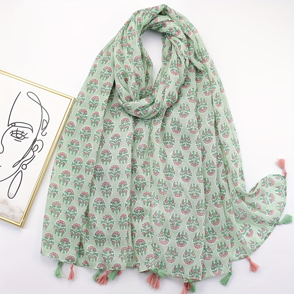 Boho Geometric Printed Scarf Tassel Shawl Vintage Head Wrap Women