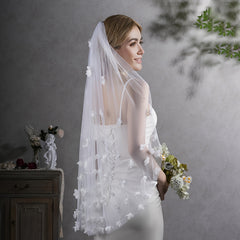 3D Floral Bridal Veil Sheer Tulle Overlay Wedding Dress Hand Wash