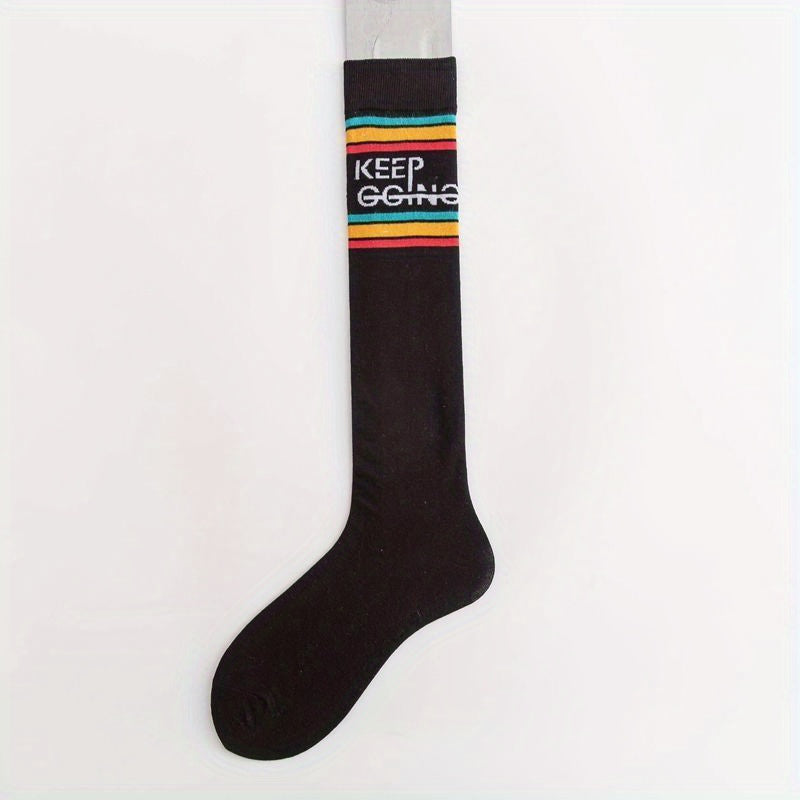 2 Pairs Letter Trim Calf Socks Sports Knee High Socks Women's Stockings