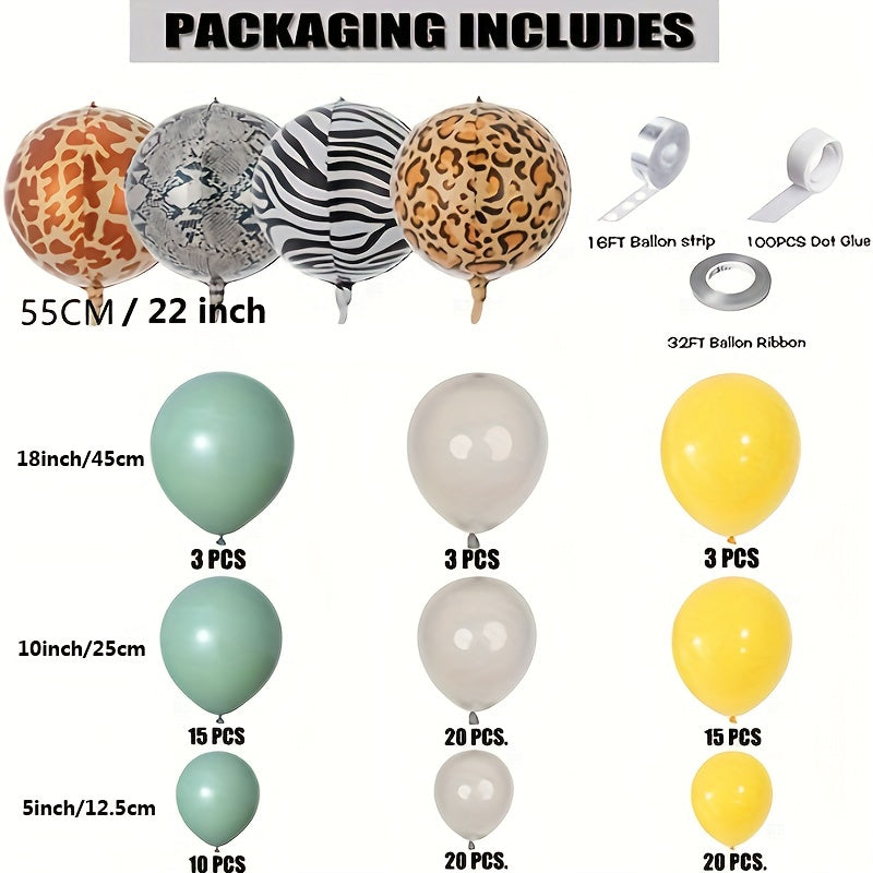116pcs Jungle Animal Theme Party Balloons - Green Yellow Leopard Print Balloons