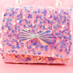 Kids Sequin Bow Crossbody Bag with Faux Pearl Decor