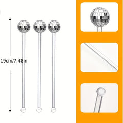 6pcs Glitter Disco Ball Cocktail Swizzle Sticks - Adds Sparkle to Drinks