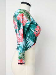 Girl's Tropical Leaf Pattern Long Sleeve T-shirt