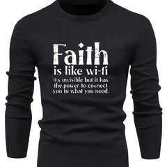 FAITH Retro Style Print Sweater Men's Casual Crew Neck Pullover
