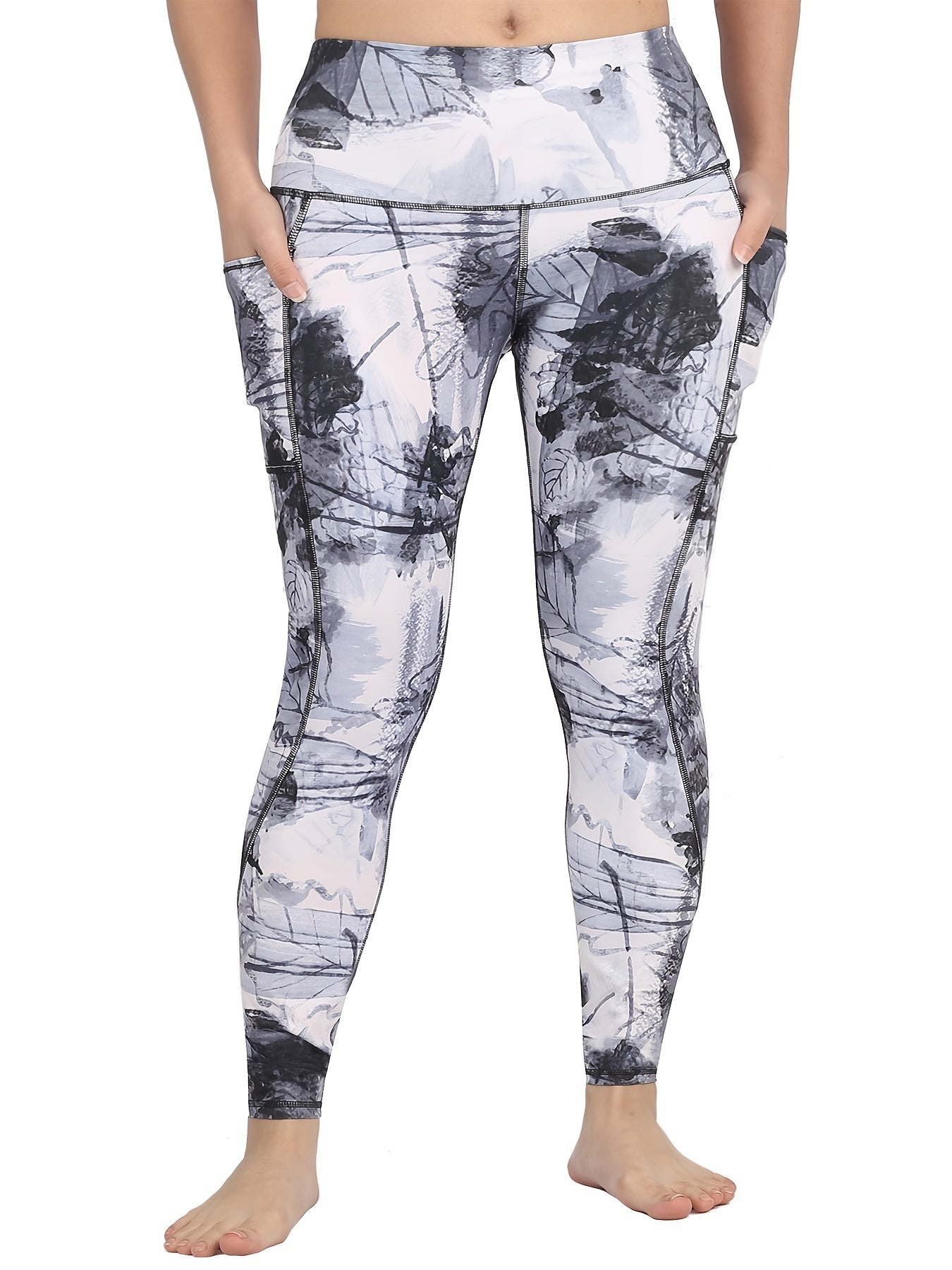 Fashionable Ink Print High Waist Yoga Pants Slim Fit Ankle Length Activewear