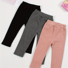 3pcs Girl's Comfy Ribbed Knit Leggings High Waist Casual Pants