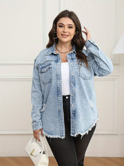 Casual Denim Top Women's Washed Ripped Button Up