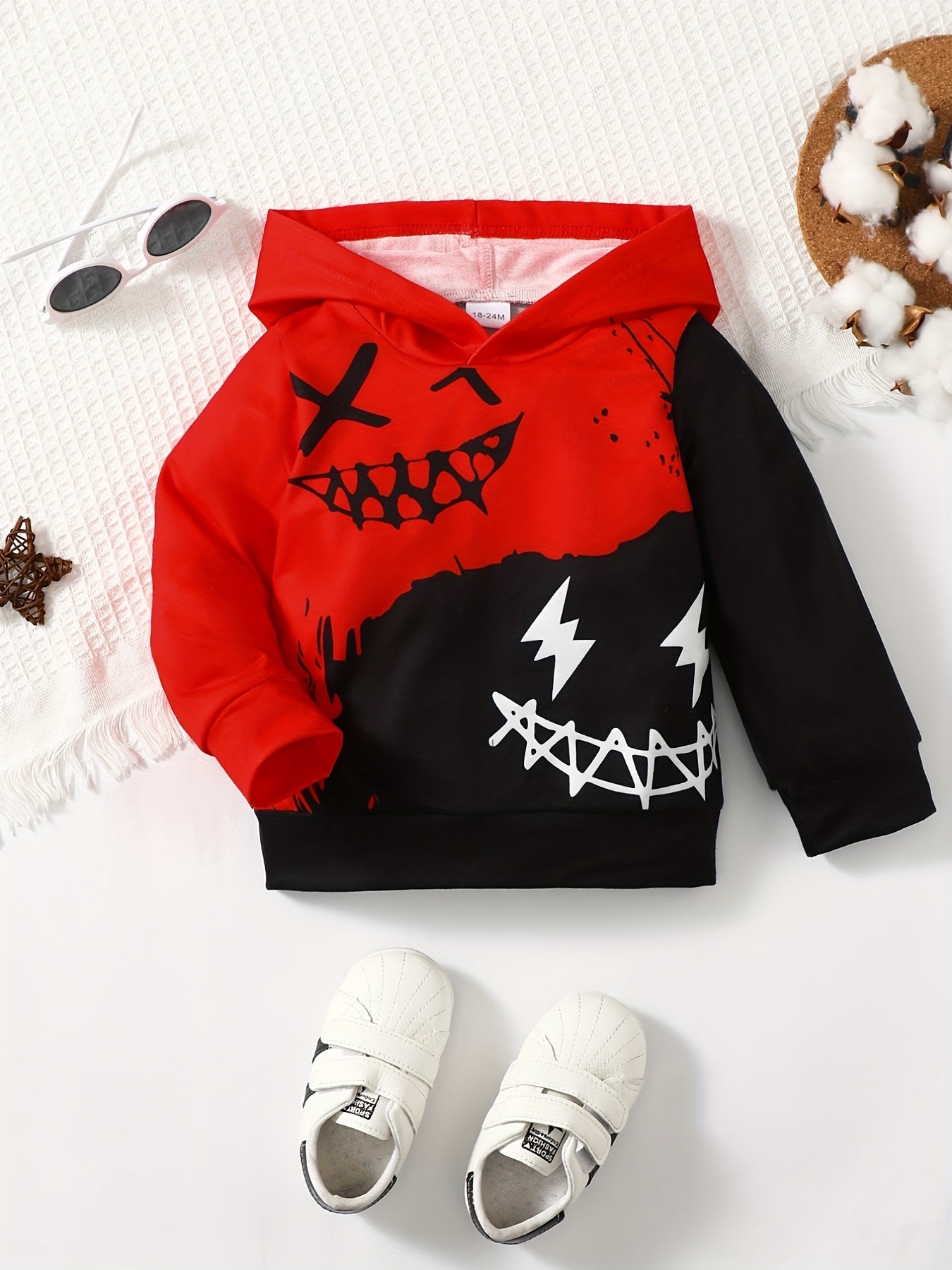 Boys Smiling Print Hooded Pullover Sweatshirt