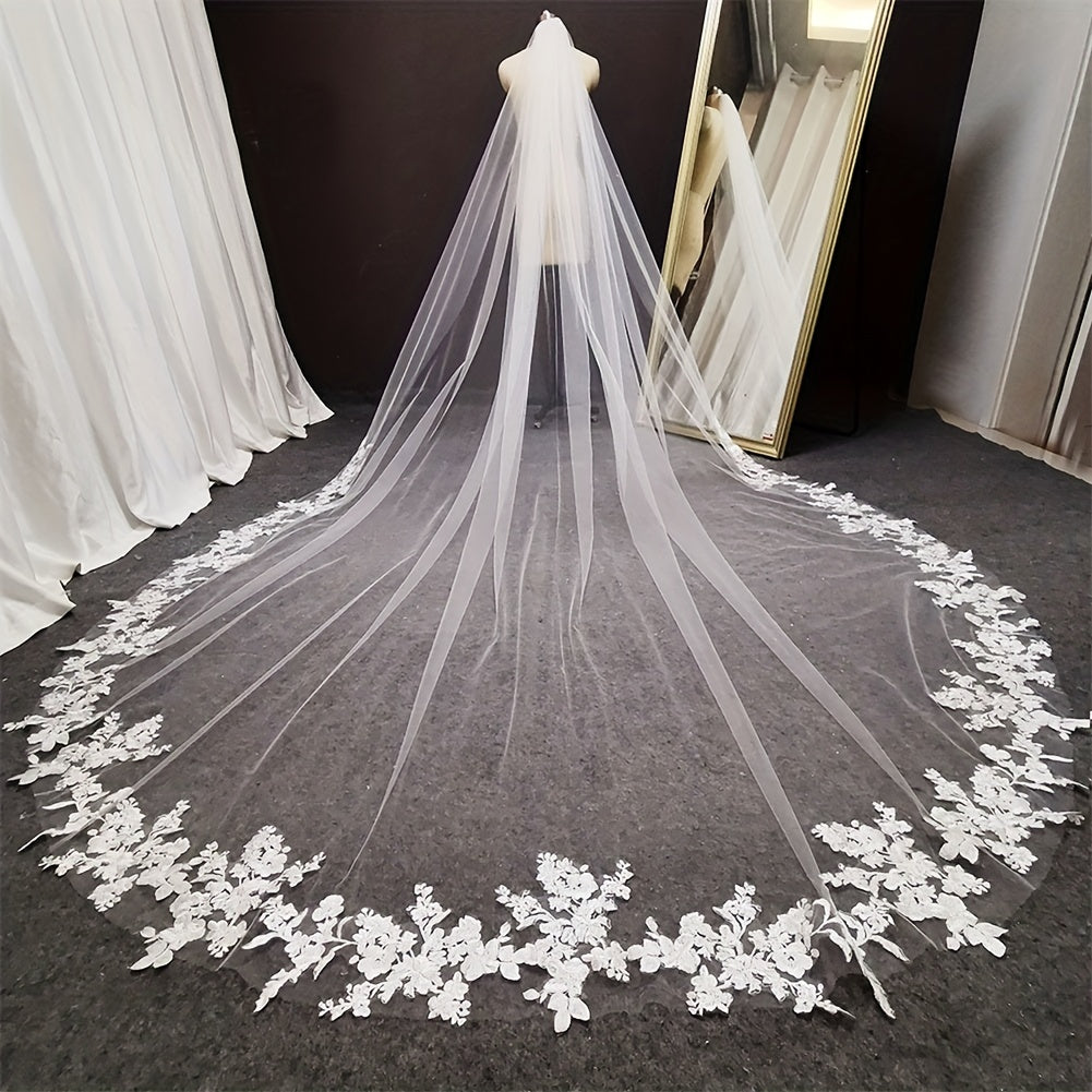 Lace Wedding Veil Embroidery Flower Cathedral Bridal Veil