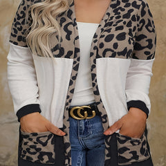 Leopard Print Open Front Cardigan with Pockets