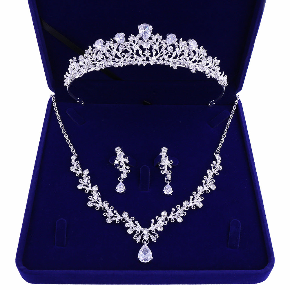Crystal Leaf Bridal Jewelry Sets Rhinestone Crown Tiaras Necklace Earrings Set