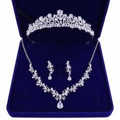 Crystal Leaf Bridal Jewelry Sets Rhinestone Crown Tiaras Necklace Earrings Set